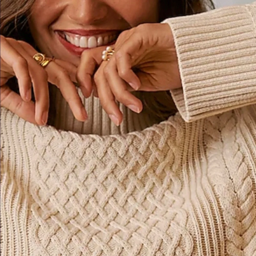 J Crew Long Cotton Cable Knit Mockneck Sweater Style BD709 - Picture 2 of 16
